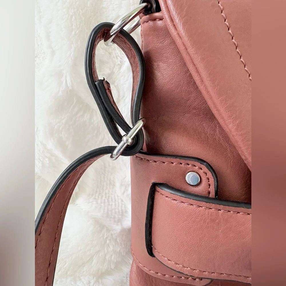 Nicole Miller Handbag Laura Small Crossbody Brown zipper detail front. Very soft